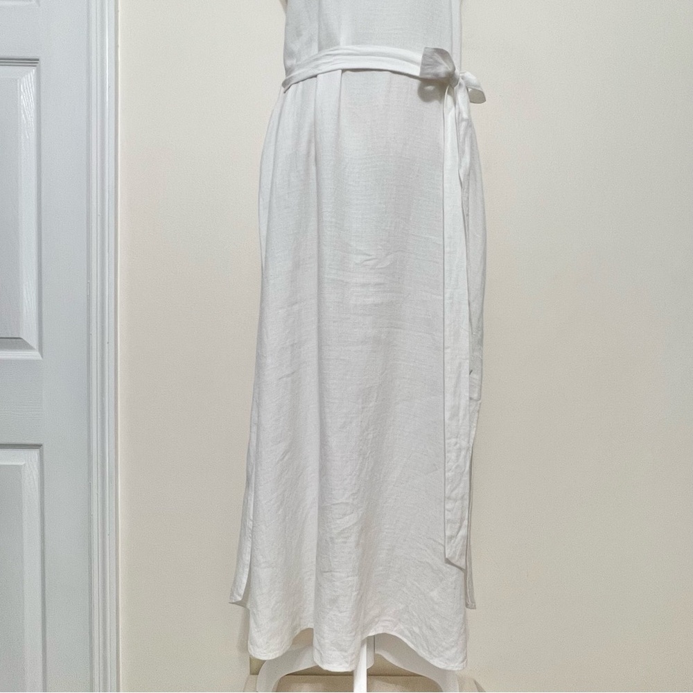 Eileen Fisher White Linen Blend Waist Tie Midi Sleeveless Dress Resortwear - Picture 4 of 9